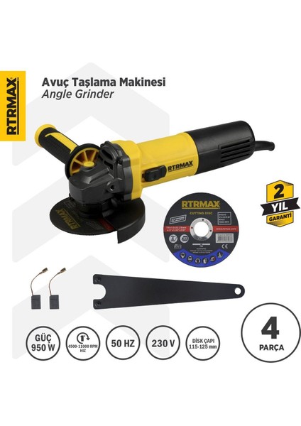 Avuç Taşlama Makinesi 125 mm 950 W, Güçlü ve Dayanıklı El Aleti