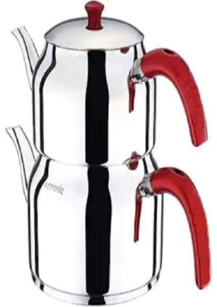 Kırmızı Bakalit Çaydanlık, Metal Kulp, Orta Boy, Şık ve Kullanışlı Tasarım