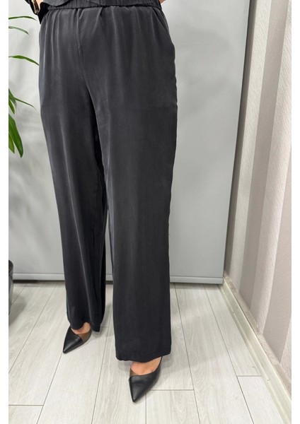Beli Lastikli Bol Paça Cupro Pantolon Siyah T25Y-7007