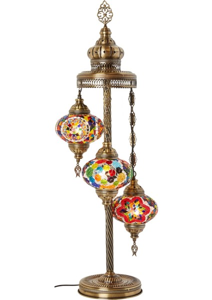 Renkli Mozaik Ayaklı 3'lü Otantik Dekor Lambader, Şık ve Modern Aydınlatma Seçeneği