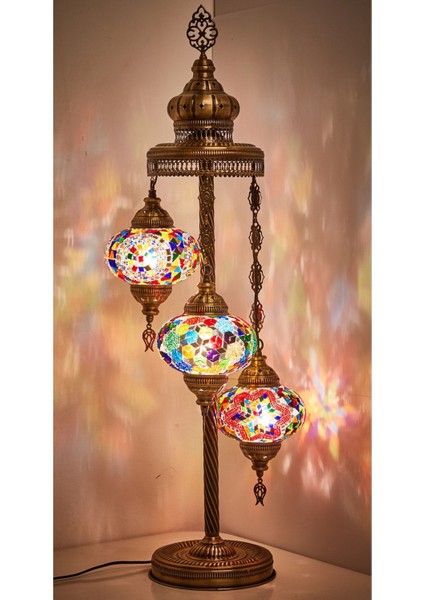 Renkli Mozaik Ayaklı 3'lü Otantik Dekor Lambader, Şık ve Modern Aydınlatma Seçeneği fiyatları