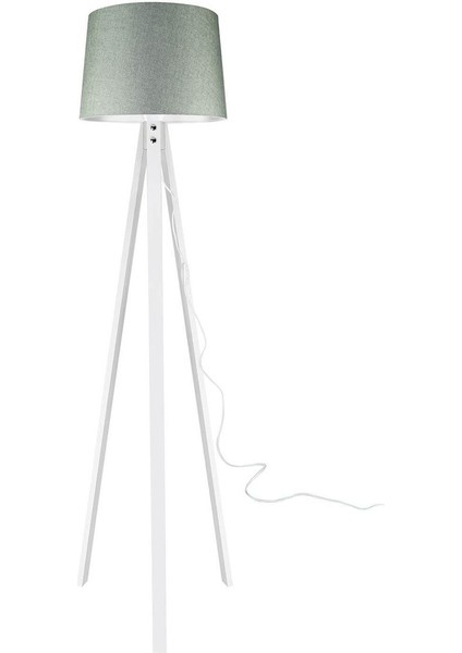 Ahşap Üç Ayaklı Lambader, Beyaz ve Yeşil Şapka Detaylı, Şık ve Modern Tasarım