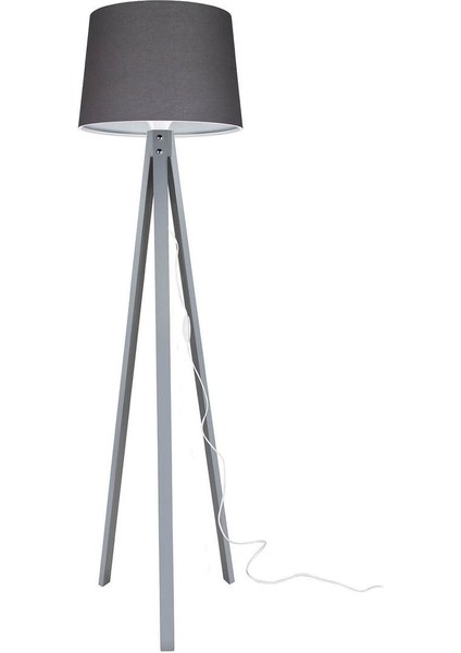 Ahşap Tripod Üç Ayaklı Lambader, Füme Şapka ve Gri Ayak, Şık ve Modern Tasarım modelleri