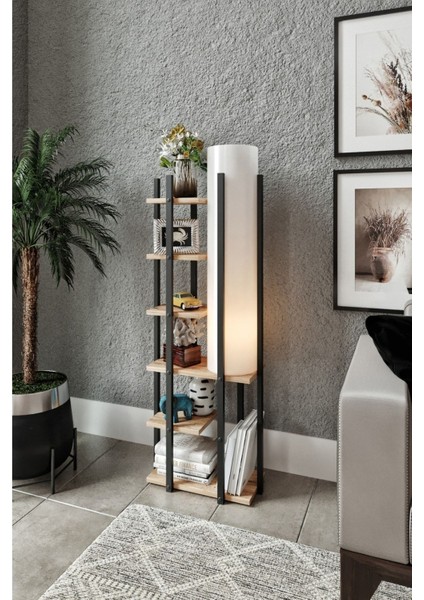 Şık Siyah Çam Ahşap Lambader, Modern Oturma Odası Aksesuarı