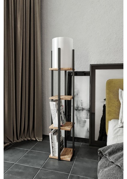 Kahverengi Ayaklı Ahşap Raflı Modern Lambader, Şık ve Kullanışlı Dekoratif Aydınlatma fiyatları