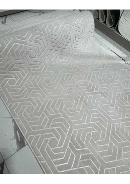 Jel Kaymaz Taban Kesme Halı Yolluk Krem Zikzaklı Makinede Yıkanabilir