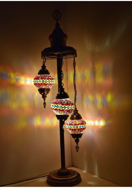 Renkli Mozaik Lambader, Otantik ve Dekoratif Köşe Gece Lambası Seti
