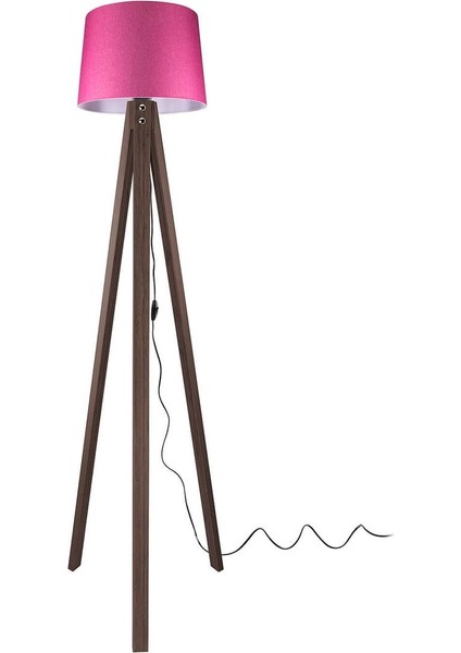 Ahşap Üç Ayaklı Lambader, Ceviz Ayak ve Pembe Şapka Detaylı Şık Tasarım