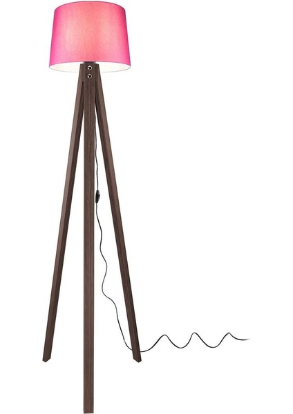 Ahşap Üç Ayaklı Lambader, Ceviz Ayak ve Pembe Şapka Detaylı Şık Tasarım fiyatları