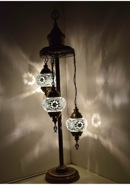 Şık Mozaik Lambader 3’lü Otantik ve Dekoratif Köşe Gece Lambası Siyah