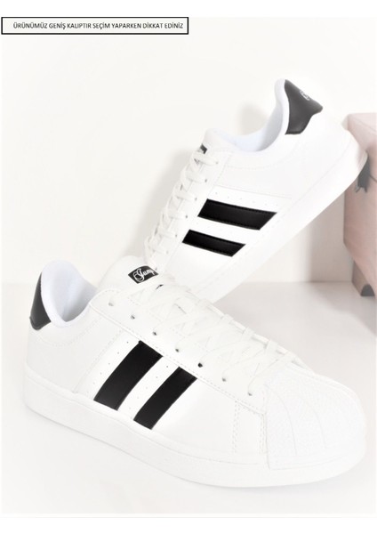 Konfores 1705-28787 Anatomik Tabanlı Unisex Süperstar Modeli Sneakers Ayakkabı Beyaz Siyah