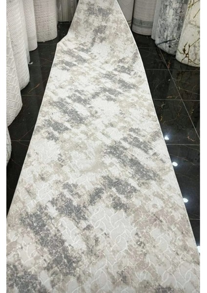 Jel Kaymaz Taban Kesme Halı Yolluk Kahve Beyaz Makinede Yıkanabilir