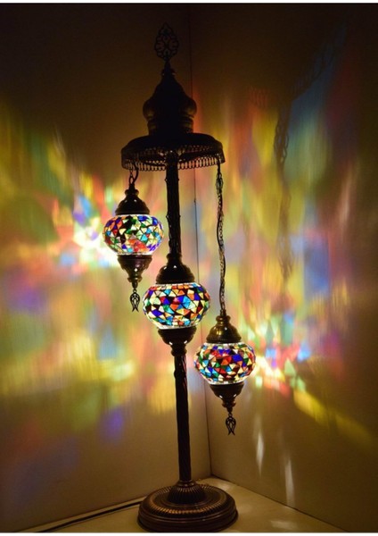 Şık Mozaik Lambader, Otantik Dekoratif Köşe 3'lü Gece Lambası Seti