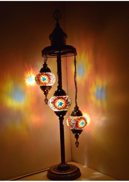 Renkli Mozaik Lambader, Otantik ve Dekoratif Köşe Lambası Seti