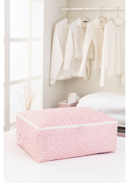 3'lü Pembe Büyük Boy Pudra Yaprak Baskılı Baza Altı Yastık Yorgan Kazak Seti fiyatları