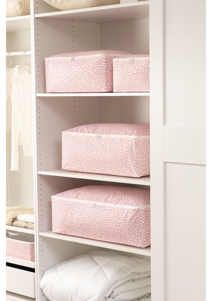 3'lü Pembe Büyük Boy Pudra Yaprak Baskılı Baza Altı Yastık Yorgan Kazak Seti