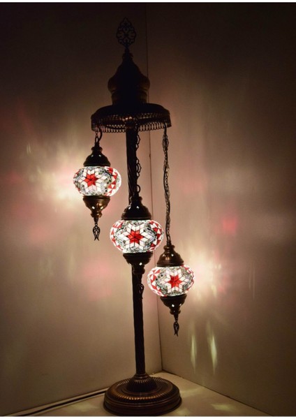 Renkli Mozaik Lambader, Otantik ve Dekoratif Köşe Gece Lambası Seti