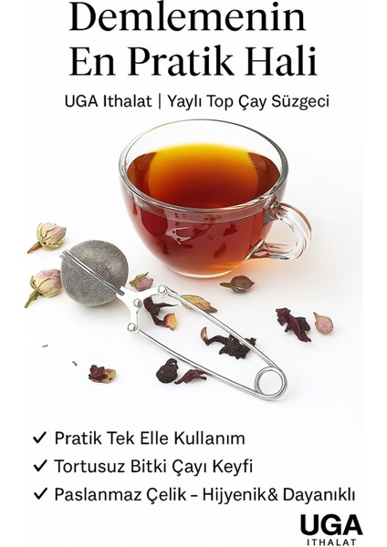 Bitki Çayı Demleme Süzgeci 16X5,5 Cm, Ihlamur, Kuşburnu, Yeşil Çay Aksesuarı