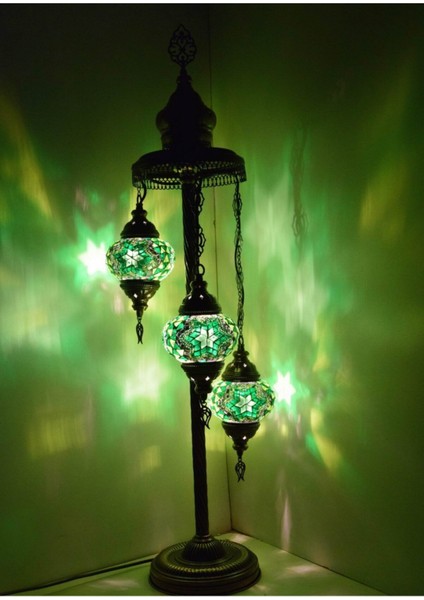 Yeşil 3'lü Mozaik Gece Lambası, Otantik Dekoratif Köşe Lambası