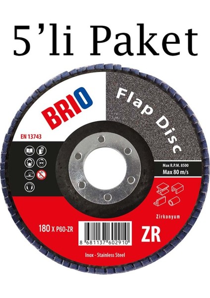5'li Zımpara Diski Seti, 180XP60 Zr, Takım