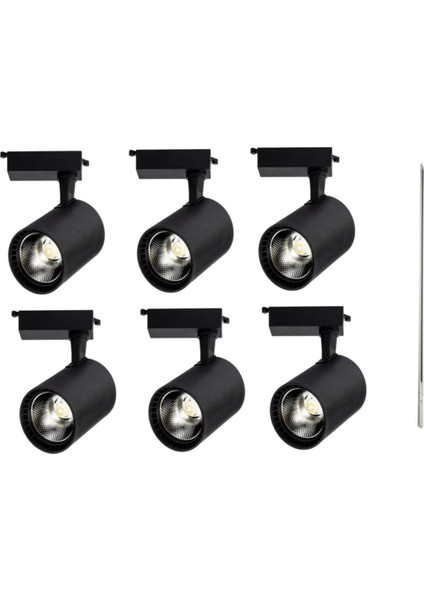 Siyah Ray Spot Seti, Gün Işığı, 6 Adet, 1 Metre, Monofaze, Şık ve Modern Tasarım
