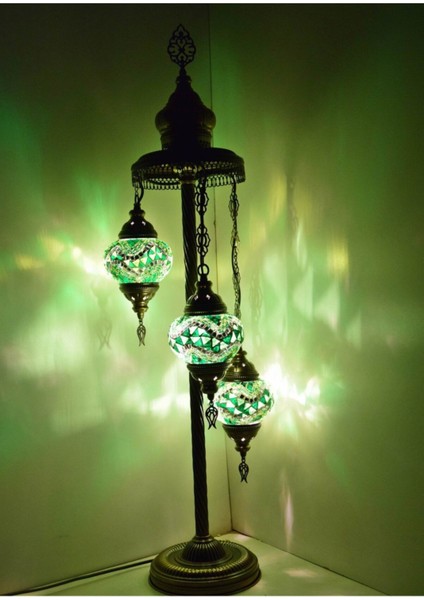Yeşil 3’lü Mozaik Gece Lambası, Otantik ve Dekoratif Köşe Lambası Seti