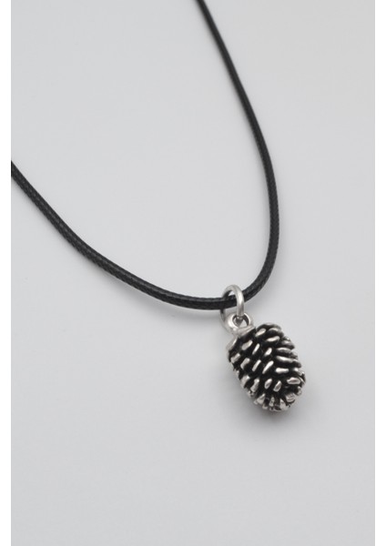 Çam Kozalağı Siyah Deri Ip Kolye - Antik Gümüş Kaplama - Kadın Erkek - 60 cm fiyatları