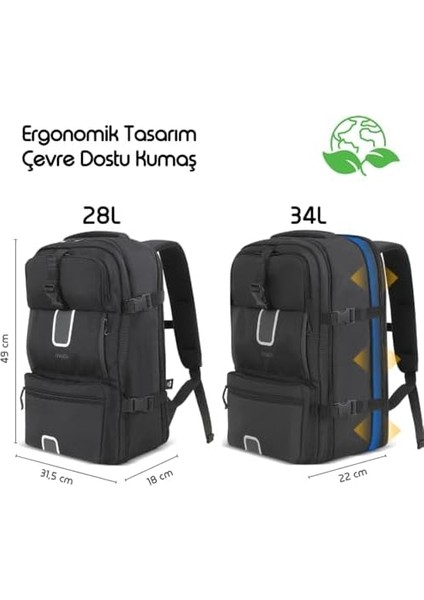 Explor Eco MCE-1205 34L El Bagajı Seyahat Sırt Çantası, 17.3 Inç Laptop Sırt Çantası, Su Geçirmez Kabin Boy Sırt Çantası, Çevre Dostu, Reflektörlü Hafta Sonu Çantası modelleri
