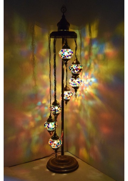 Şık Çoklu Elişi Camlı ve Mozaik Ayaklı Dekoratif Köşe Lambası