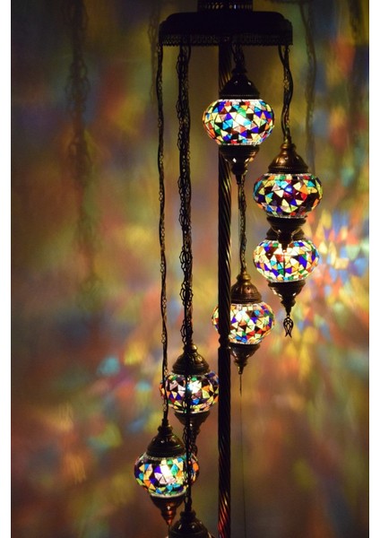 Şık Çoklu Elişi Camlı ve Mozaik Ayaklı Dekoratif Köşe Lambası fiyatları