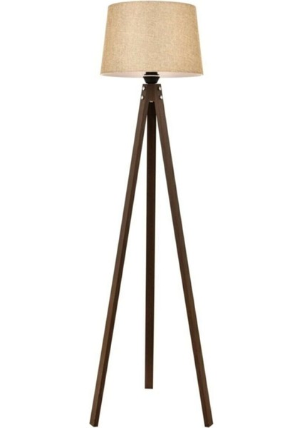 Konik Kumaş Başlıklı Üç Ayaklı Ahşap Lambader, Tütün Kahverengi