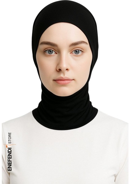 Boyunluklu Bone , Spor Bone , Hijab , Tesettür, Siyah , Geçmeli Hazır Bone