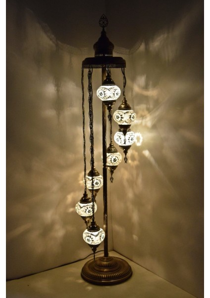 Şık Çoklu Elişi Lambader, Camlı Mozaik Ayaklı ve Köşe Dekoratif Aydınlatma