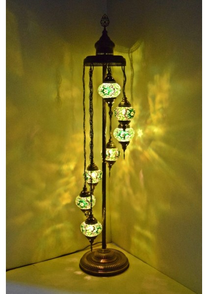 Yeşil Çoklu Elişi Sarkıt Camlı Mozaik Dekoratif Lambader Model 10