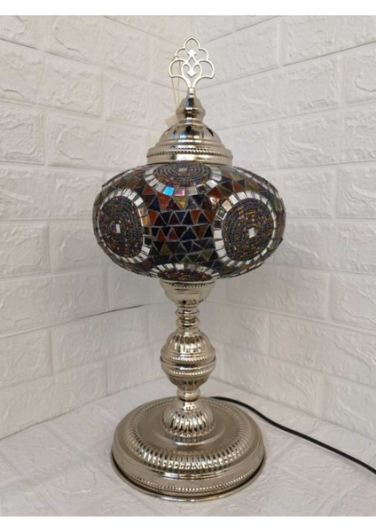 El Yapımı Büyük Boy Mozaik Masa Lambası, Parlak Nikel ve Gümüş Renkli Özel Dekoratif Ürün