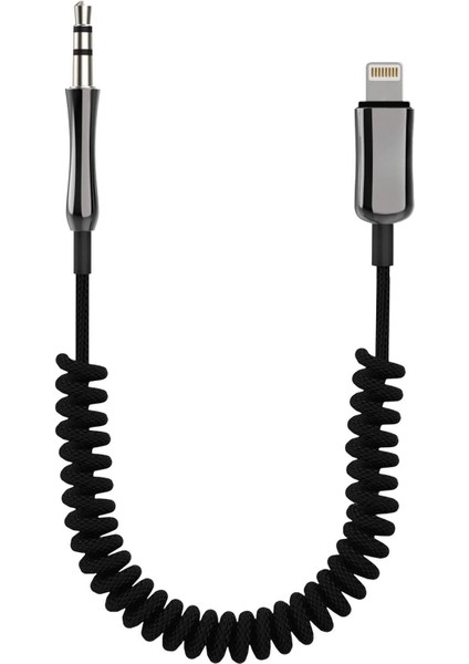 iPhone Lightning To 3.5mm Örgülü Spiralli Aux Kablo Dönüştürücü 1m (Tüm Lightning Girişli Telefonlar ile Uyumludur) Sa-01