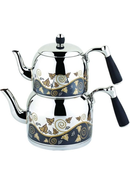 Paslanmaz Çelik Çaydanlık, Desenli, 1,9 Lt, Siyah, Küçük Boy