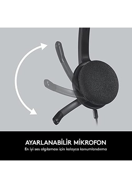 H340 Mikrofonlu Stereo Kulaklık, Gürültü Azaltmalı Ayarlanabilir Mikrofon, Döner Kulak Dolgusu, USB Bağlantısı, 1,8 M Kablo, Pc/mac/laptop, Siyah