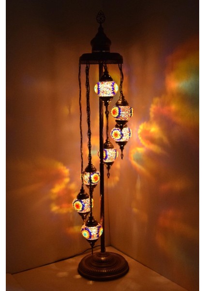 El Işi Camlı Mozaik Ayaklı Şık Köşe Lambası, Dekoratif Model 2
