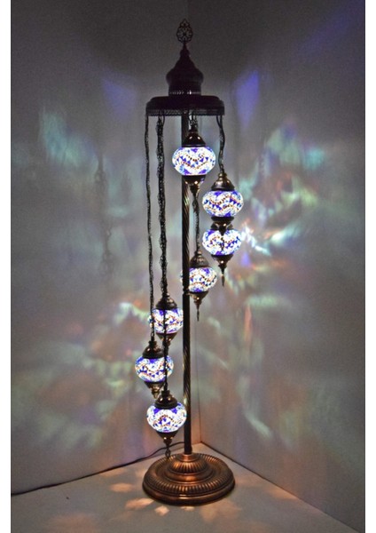 Mavi El Işi Mozaik Ayaklı Sarkıt Lambader, Dekoratif Köşe Aydınlatması