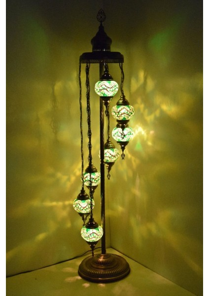 Yeşil Çoklu Elişi Camlı Mozaik Ayaklı Dekoratif Lambader
