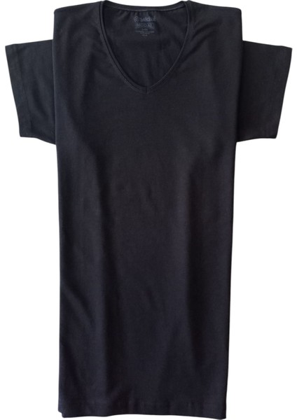 Tişört V yaka pamuklu cotton modal elasten siyah ekstra esnek slim fit unisex VS1-1S modelleri