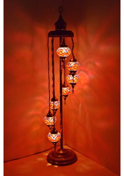 Renkli Elişi Camlı Mozaik Ayaklı Dekoratif Köşe Lambası, Şık ve Modern Tasarım