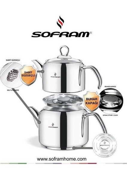 Renkli Çelik Çaydanlık Takımı, Şık ve Dayanıklı, Sülale Boyu Xl, Sofram Soft modelleri