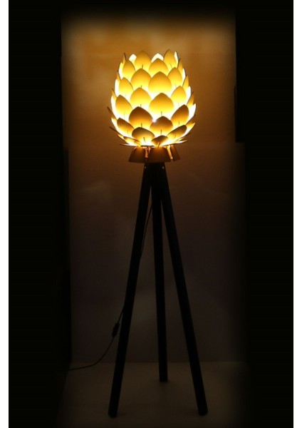 Ahşap Kozalak Lambader Bej/koyu Kahve Ayak, Şık ve Sıcak Ortamlar Için Dekorasyon modelleri