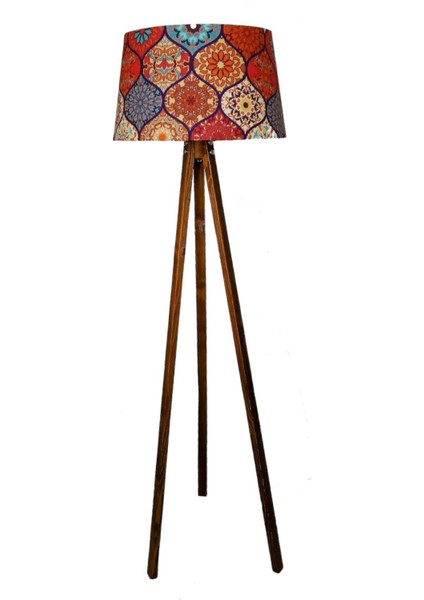 Turuncu/açık Ceviz Damla Desenli Masif 3 Ayaklı Lambader