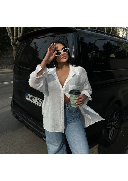 Ince Oversize Salaş Cepli Kadın Gömlek fırsatları