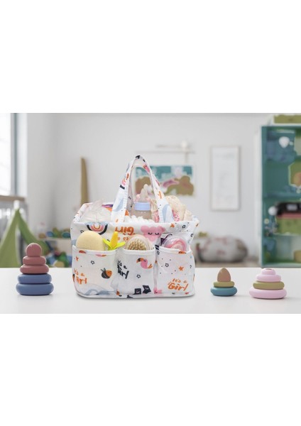 Beyaz Keçe Bebek Bakım Çantası Düzenleyici Organizer, Şık ve Kullanışlı Tasarım