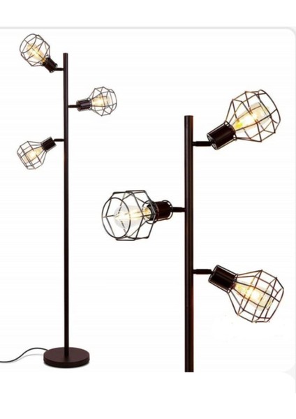 Retro Kafesli 3'lü Rustik Hareketli Köşe Lambası, Siyah, Şık ve Şık Tasarım