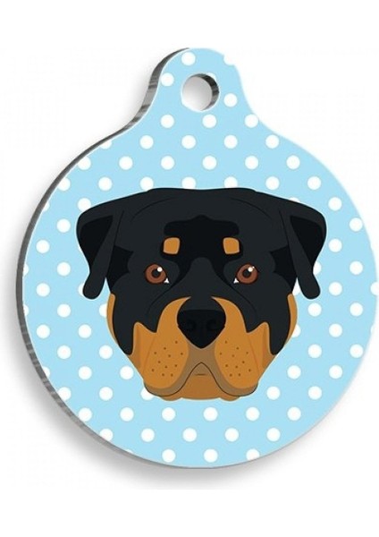 Mavi Puantiyeli Yuvarlak Köpek Kimliği, 3 Cm, Orta Boy